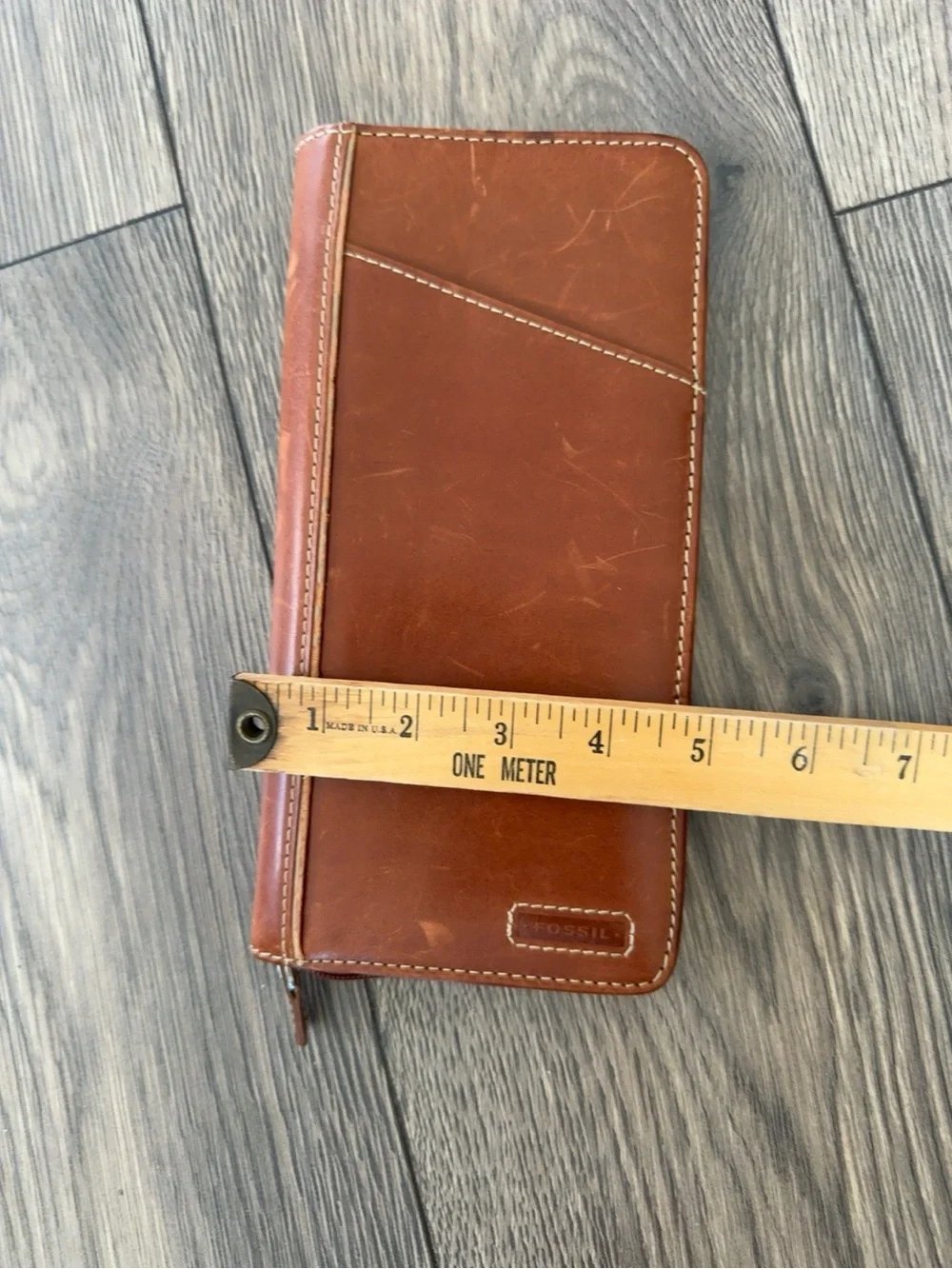 Fossil Genuine Leather Zip Around Passport Travel Organizer Wallet Brown